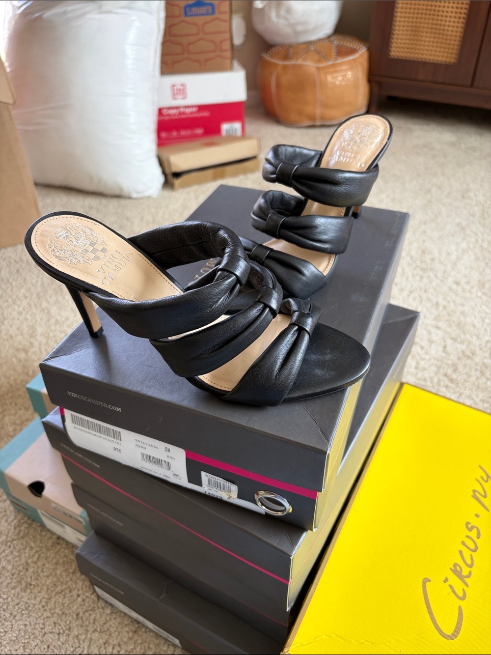 Vince Camuto Black Knotted Strappy Stiletto Mule
